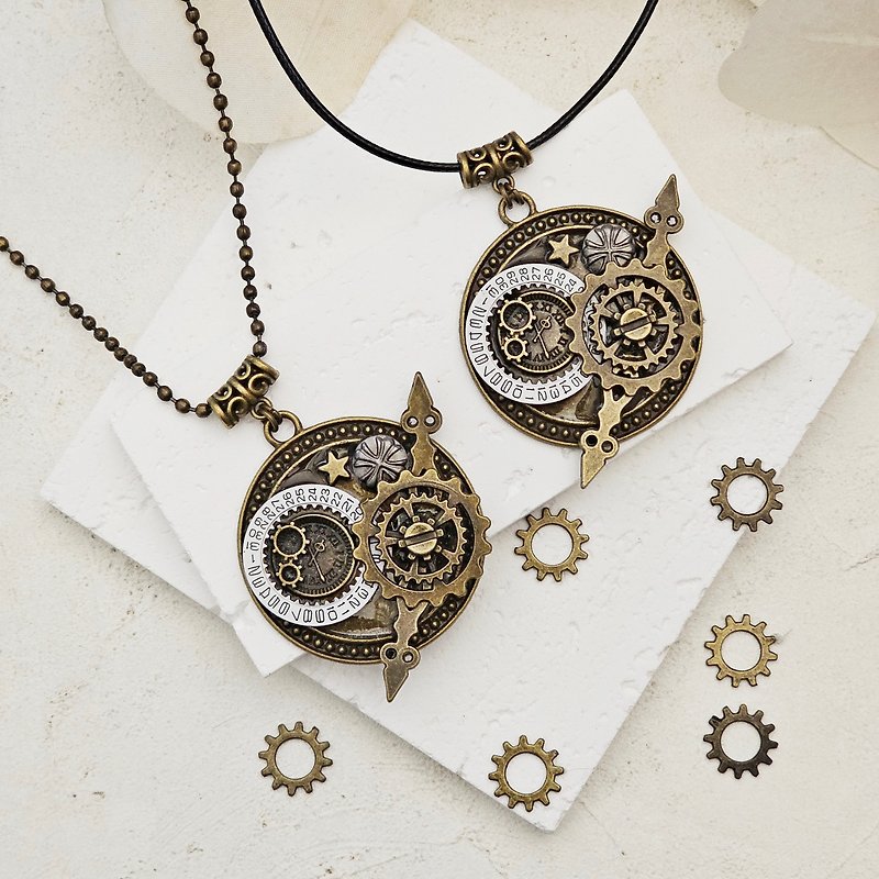 Steampunk. Calendar dial gear pointer x vintage long necklace - Necklaces - Other Metals Brown