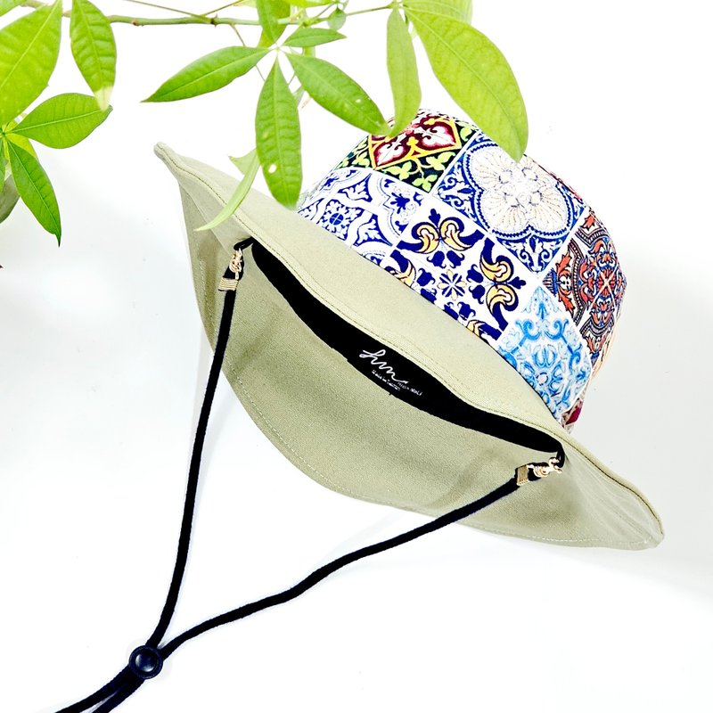 【HiGh MaLi 】台式露營帽 | 阿嬤の花磚#配色#防曬#遮陽#禮物 - 帽子 - 棉．麻 多色