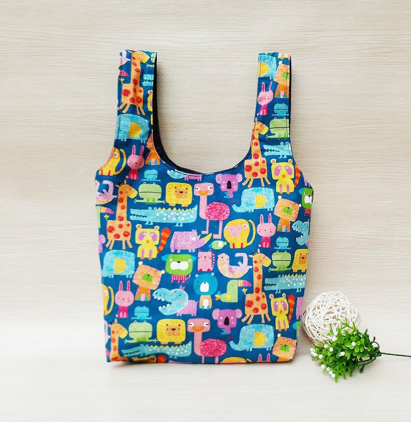 [Green Shopping Bag] Animal Circle - กระเป๋าถือ - ผ้าฝ้าย/ผ้าลินิน สีเหลือง
