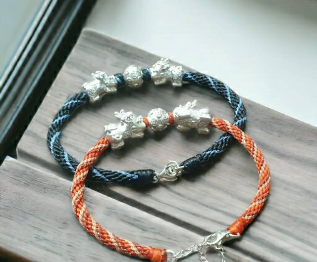 Lucky Pixiu 925 sterling silver bracelet silk Wax thread