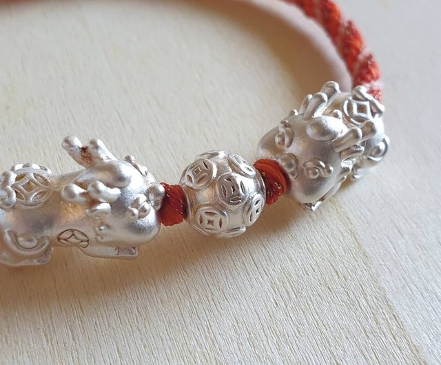 Lucky Pixiu 925 sterling silver bracelet silk Wax thread