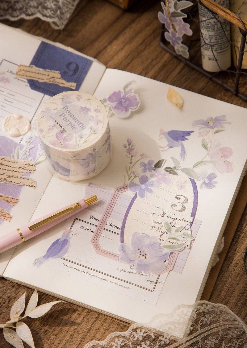 Washi tape (special oil with release paper) - Romantic Purple - มาสกิ้งเทป - กระดาษ สีม่วง