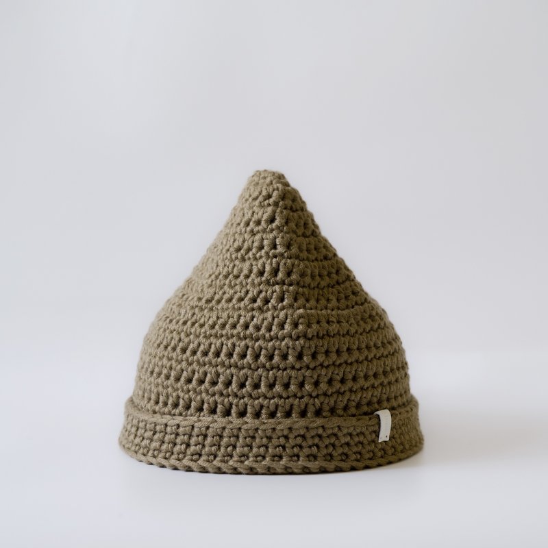 K049 Hand-knitted chestnut pointed fur hat - deep camel - Hats & Caps - Cotton & Hemp Khaki