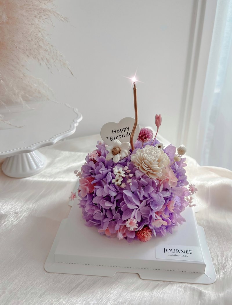 Journee purple berry flower cake gift box preserved flowers dried flower cake dried bouquet hydrangea cake - ช่อดอกไม้แห้ง - พืช/ดอกไม้ สีม่วง