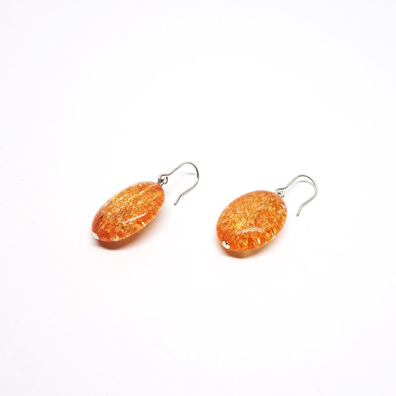 オレンジ色のクラック水晶SVピアス【Pio by Parakee】 cracked crystal pierced earrings - 耳環/耳夾 - 寶石 橘色