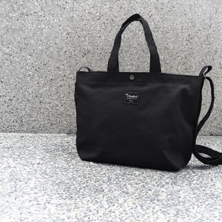 Monochrome A4 three tote bag - black (portable shoulder shoulder back tutorial / book / messenger bag)