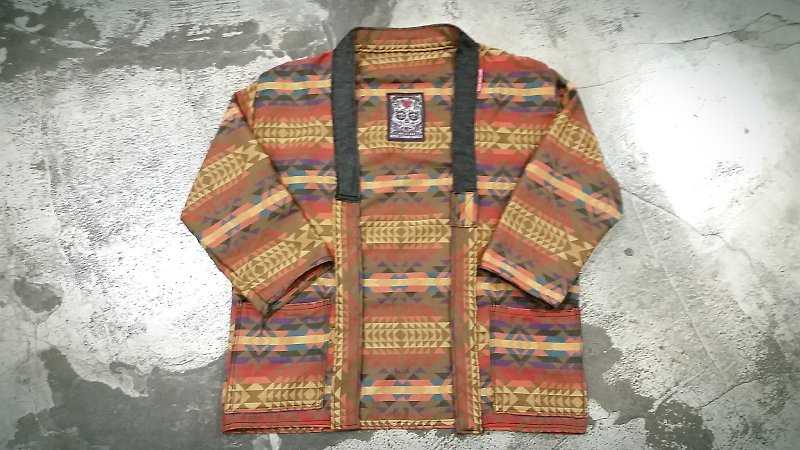 AMIN'S SHINY WORLD handmade custom stitching jacquard smock coat collar rainbow nation - Women's Casual & Functional Jackets - Cotton & Hemp Orange