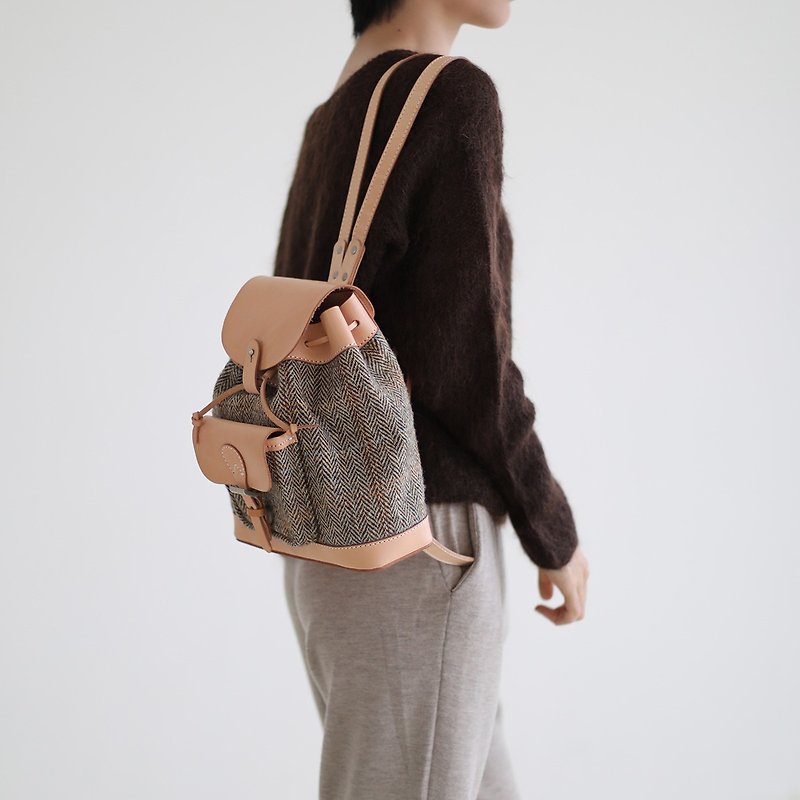 JOYDIVISION harris tweed double-sided leather shoulder strap handmade shoulder bag - Backpacks - Genuine Leather 