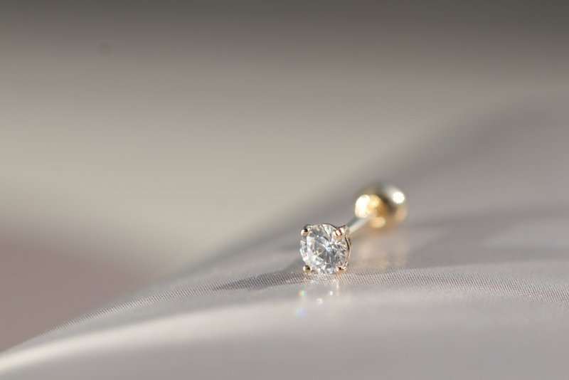 14K round diamond bead earrings (3mm) (single) ear bone and ear socket will not fade - ต่างหู - เครื่องประดับ สีทอง