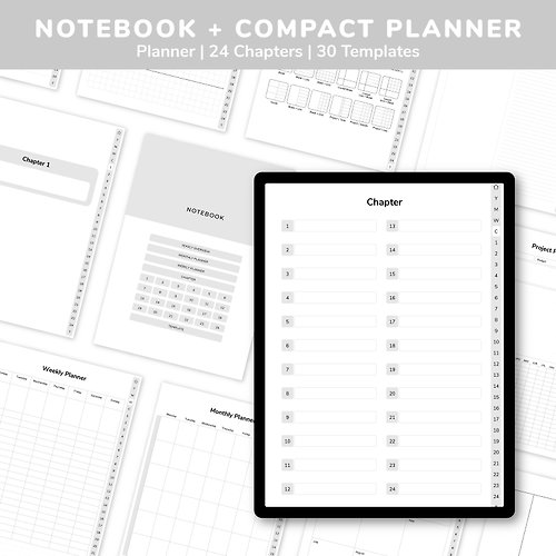 Pluto Pun Studio Digital Notebook and Compact Planner | Gray | Hyperlink