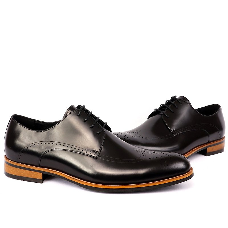 sixlips British Modern Rendering Engraved Derby Shoes Black - รองเท้าหนังผู้ชาย - หนังแท้ สีดำ
