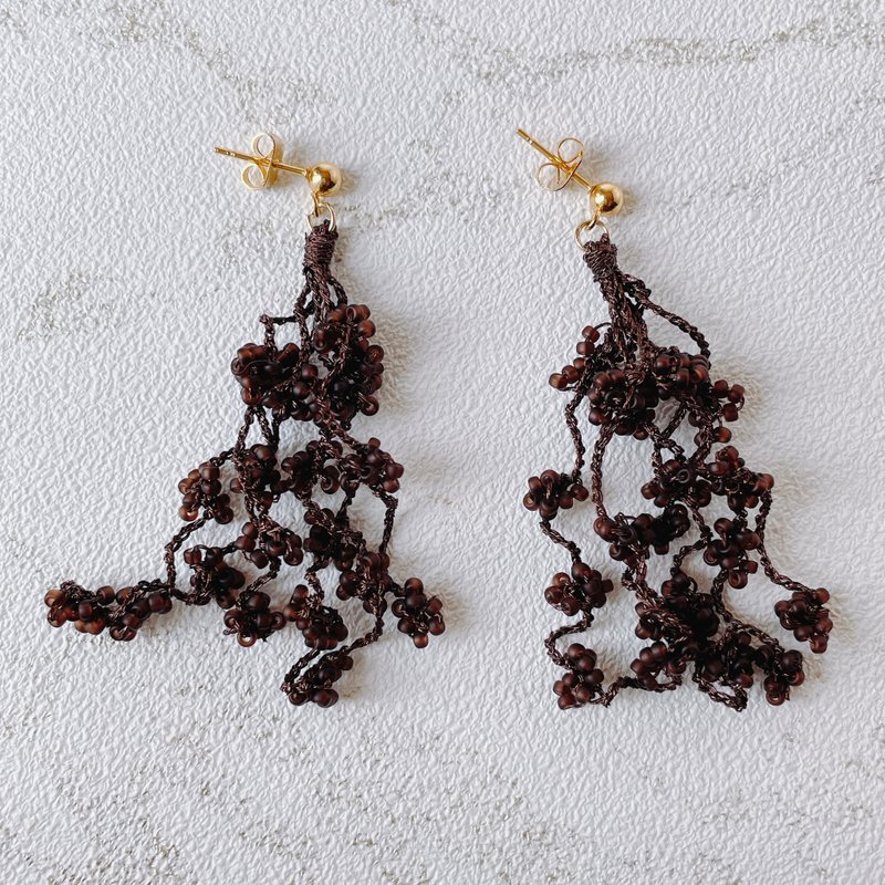 Beaded tassel Clip-On/ Brown - Earrings & Clip-ons - Glass Brown