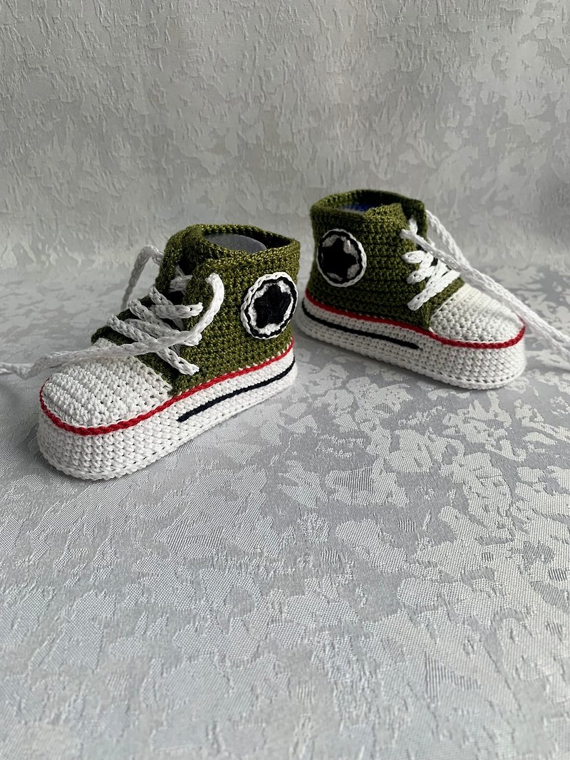 Cute Converse baby booties Baby shoes for a baby girl boy Kids Fashion Socks - รองเท้าเด็ก - ผ้าฝ้าย/ผ้าลินิน สีเขียว