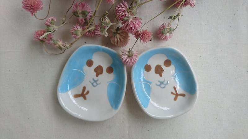 Hey! Bird friends! Blue and Silver silk monk parakeet eggs dish shape - Small Plates & Saucers - Porcelain Blue