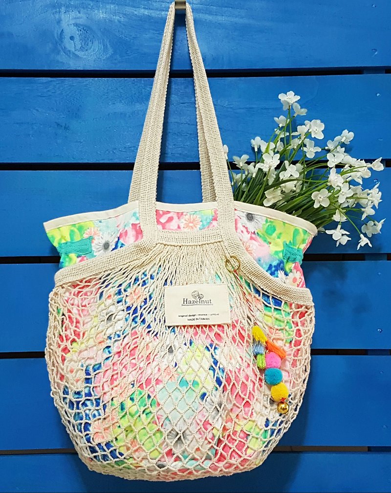 Nordic summer hand hook bag bright color flower bag handbag shoulder bag cotton canvas handmade - Handbags & Totes - Cotton & Hemp Multicolor