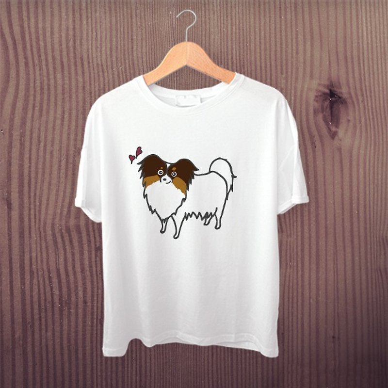 [毛孩姓名訂做款] 蝴蝶犬-反光衣 男女裝 - Women's T-Shirts - Cotton & Hemp White