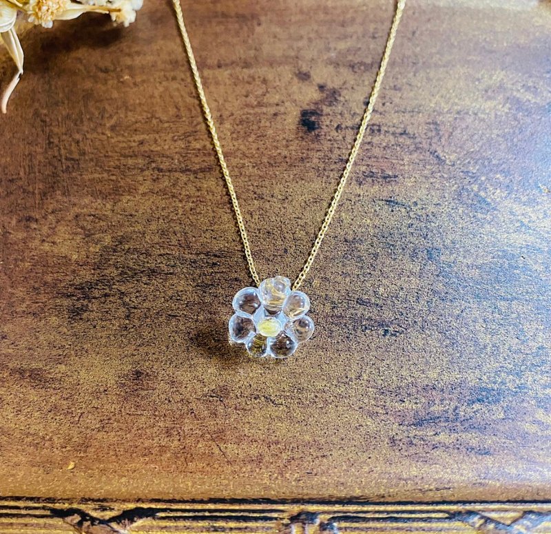 glass flower - 項鍊 - 玻璃 銀色