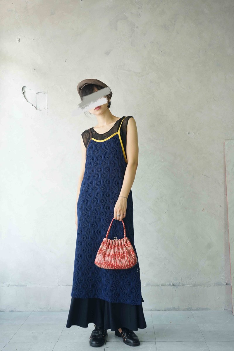 設計手作-寶藍色鉤織撞色罩衫吊帶背心洋裝 - 洋裝/連身裙 - 聚酯纖維 藍色