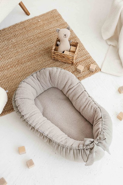 Cot and Cot Baby nest in natural colors plush soft TEDDY + muslin