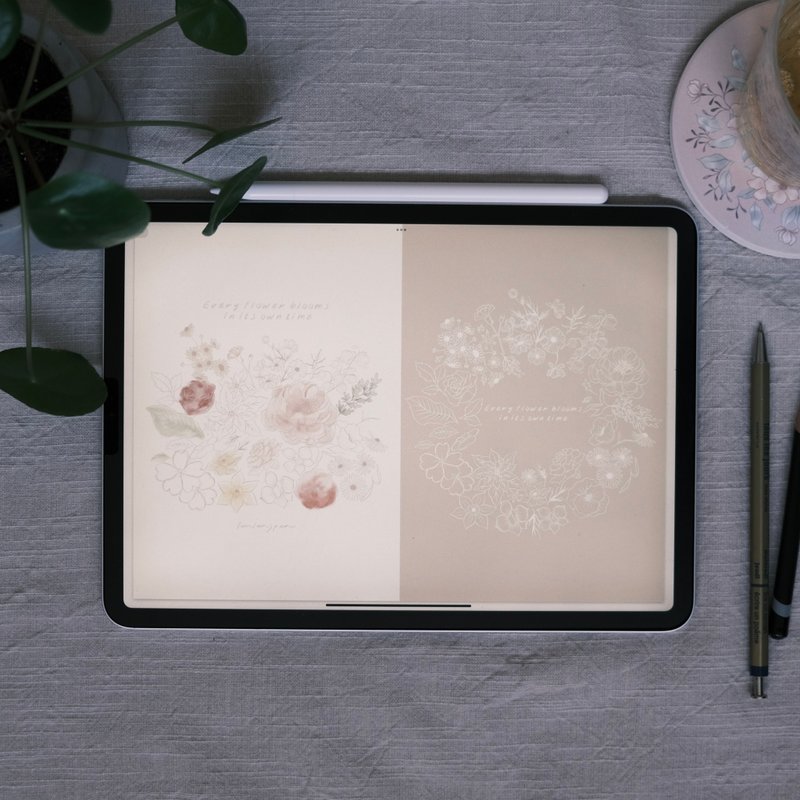 無時效花語插畫電子手帳/ goodnote手帳模板/含12張原創插畫/貼紙 - 電子手帳及素材 - 其他材質 