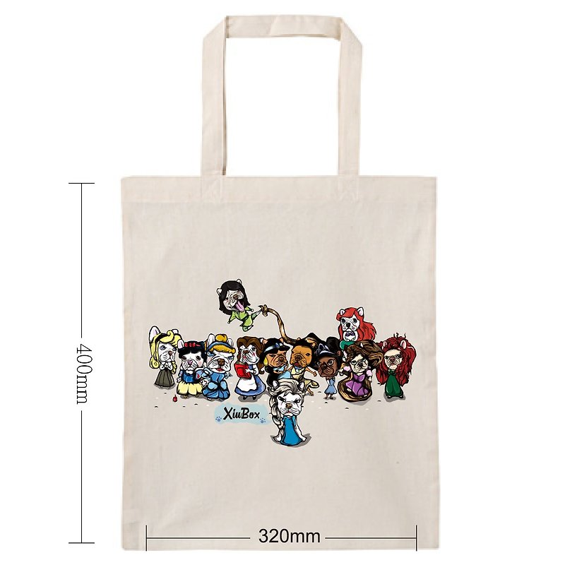 Disney Princess French Dog Illustration Original Design Eco Bag Canvas Bag Shopping Bag Portable - กระเป๋าถือ - ผ้าฝ้าย/ผ้าลินิน 