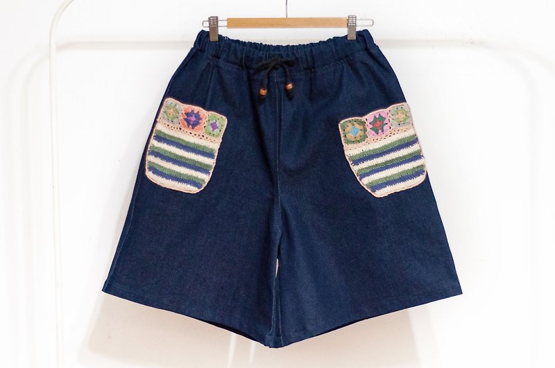 Woven pocket wide pants / ethnic style flower crochet wide pants / ethnic pants - bohemian tannin pants - กางเกงขายาว - ผ้าฝ้าย/ผ้าลินิน หลากหลายสี