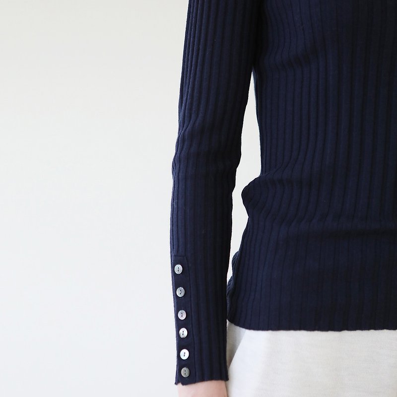 KOOW Germany Yangtze Merino wool high support fine bottoming shirt half high collar elastic section slim slim - สเวตเตอร์ผู้หญิง - ขนแกะ สีน้ำเงิน