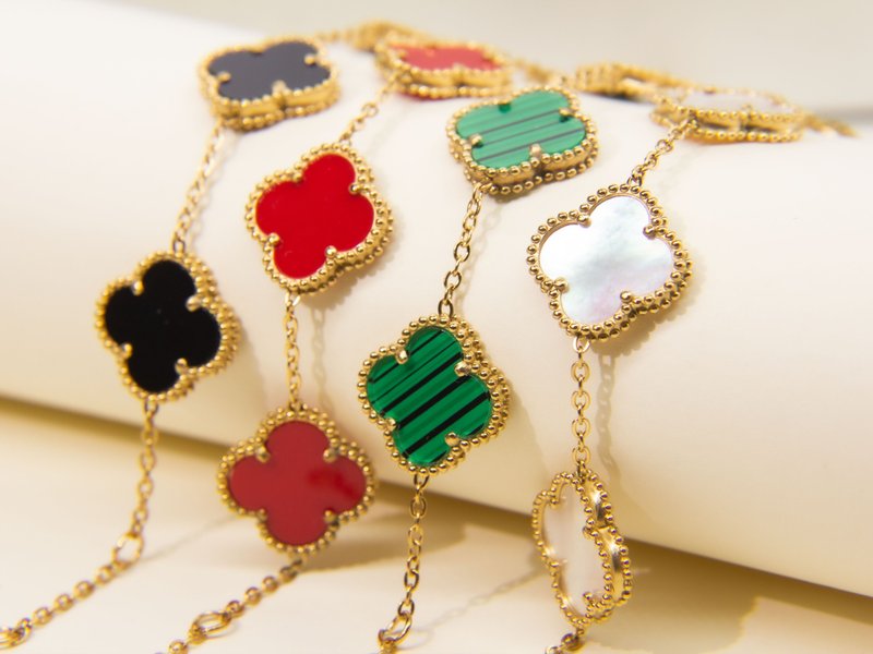 Four Leaf Clover bracelet | Lucky Four Leaf Pendant | Mother of Pearl | - สร้อยคอ - โลหะ 