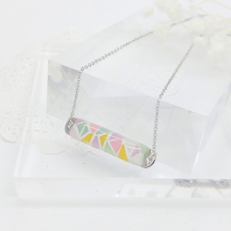 Mosaic Necklace with Silver-plated Brass Chain - Necklaces - Other Metals Multicolor