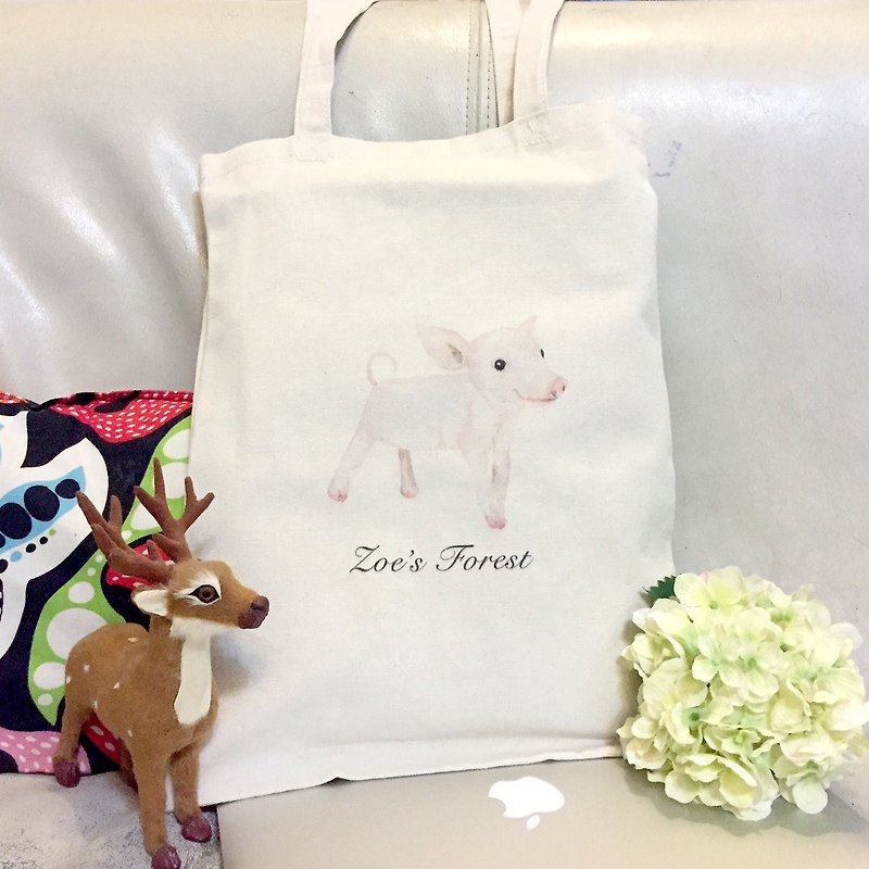 Forest animal straight canvas bag-black rabbit, flying squirrel, piggy - Messenger Bags & Sling Bags - Cotton & Hemp 