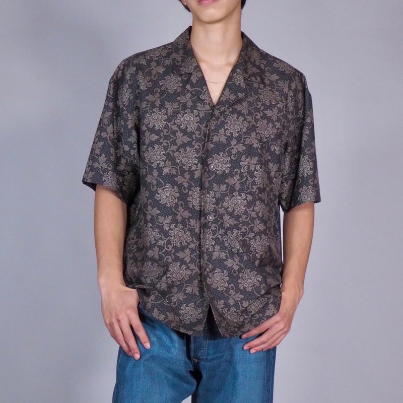 【日本製造】日本復古和服翻版、絲綢半袖襯衫男式 L、 - 女大衣/外套 - 絲．絹 灰色