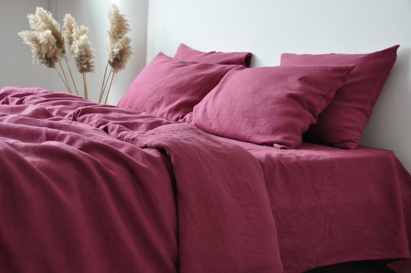 Raspberry linen duvet cover / Softened linen / Comforter cover / Quilt cover - 寢具/床包 - 亞麻 紅色