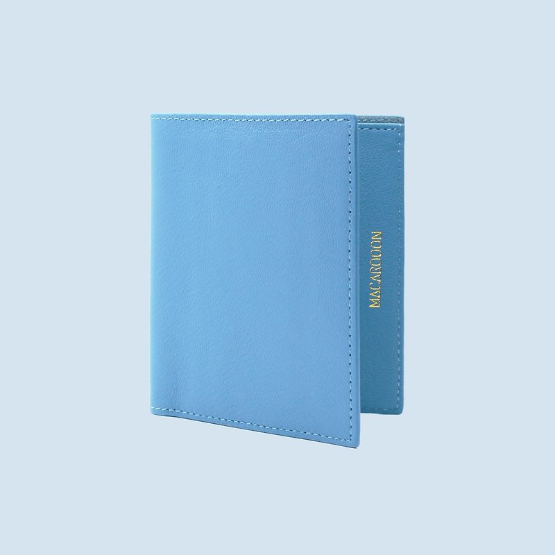 Custom Hot Name Genuine Leather Macaron Sky Blue Short Clip Wallet Card Holder Silver Holder - Wallets - Genuine Leather Blue