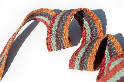 omhandmade 聖誕節禮物 男朋友禮物編織棉麻腰帶/編織法皮帶-熱帶水果茶條紋