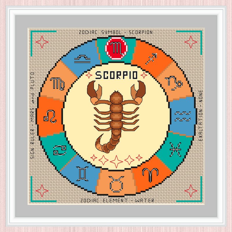 Scorpio Cross Stitch Pattern | Scorpio Zodiac Sign | Sign Of Scorpio | 十字繡圖案 - 手工藝教學/工具書 - 其他材質 