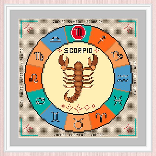 LarisaStitch Scorpio Cross Stitch Pattern | Scorpio Zodiac Sign | Sign Of Scorpio | 十字繡圖案
