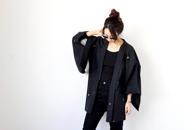 shibori motif kimono, haori black /4142 - 外套/大衣 - 聚酯纖維 黑色
