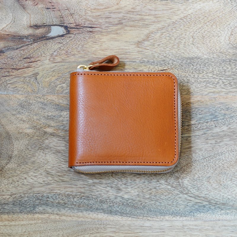 Billfold, Bi-fold wallet, Wallet, Mini wallet, Compact, Leather wallet, Leather, Italian leather - กระเป๋าสตางค์ - หนังแท้ สีนำ้ตาล