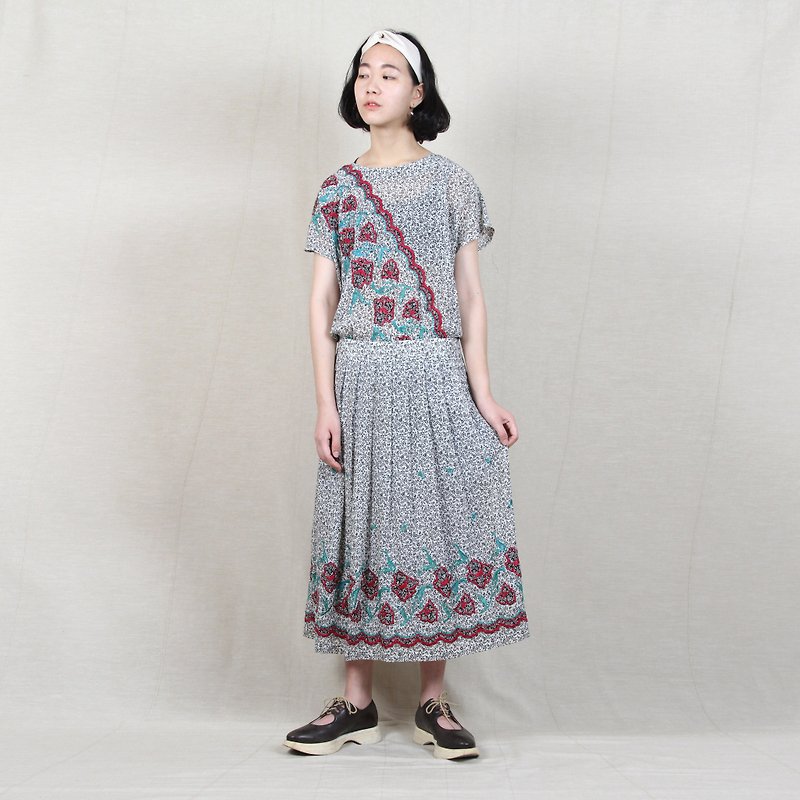 [Egg plant ancient] summer peacock embroidery short-sleeved ancient dress - One Piece Dresses - Polyester Gray