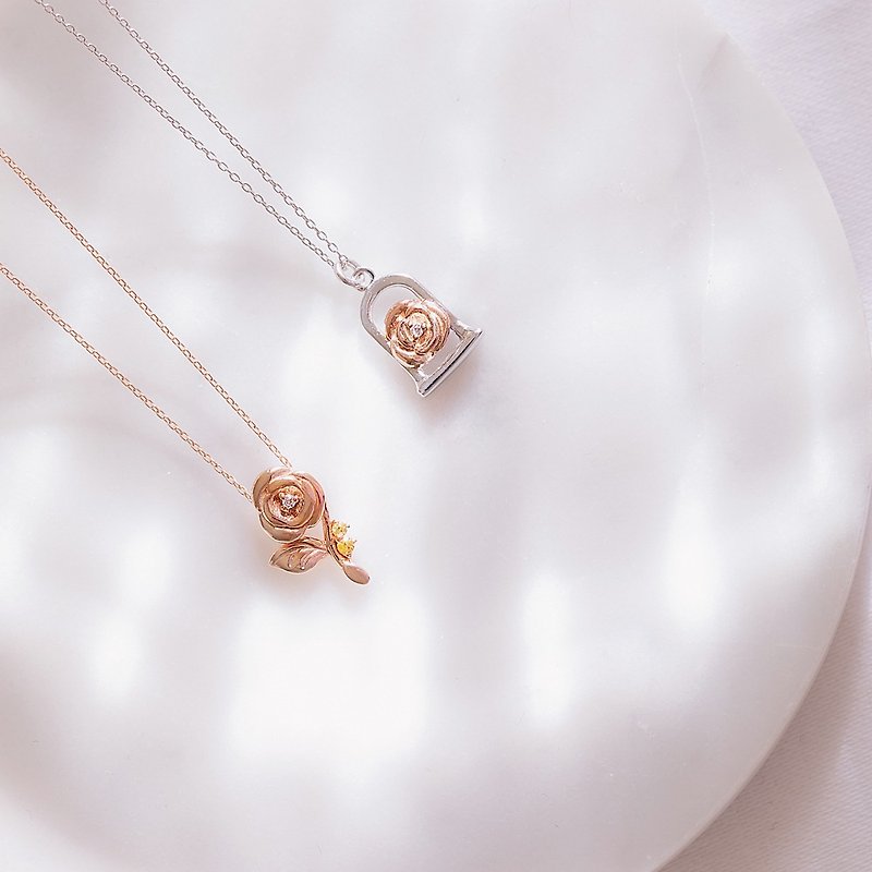 Jinghua Diamond Disney Princess Series Beauty and the Beast Rose Rose Gold Diamond Necklace - Necklaces - Diamond 