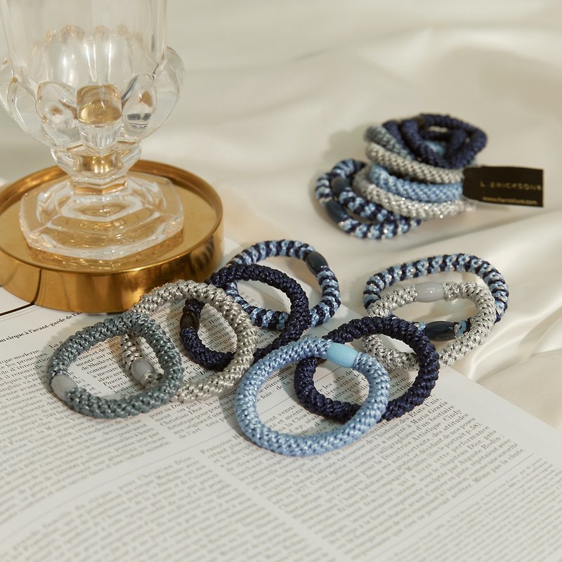 [L. ERICKSON official flagship] 8 pieces of thick elastic hair ties || Denim color || - เครื่องประดับผม - วัสดุอื่นๆ สีน้ำเงิน