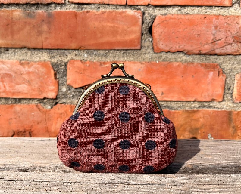 Vintage Polka Dots • Hand Stitched Gold Coin Purse • Vintage • Japanese Pre-dyed - Coin Purses - Cotton & Hemp Red