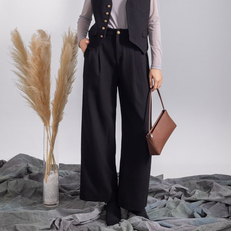 【MEDUSA】Pleated Wide-Leg Suit Trousers - กางเกงขายาว - เส้นใยสังเคราะห์ สีดำ