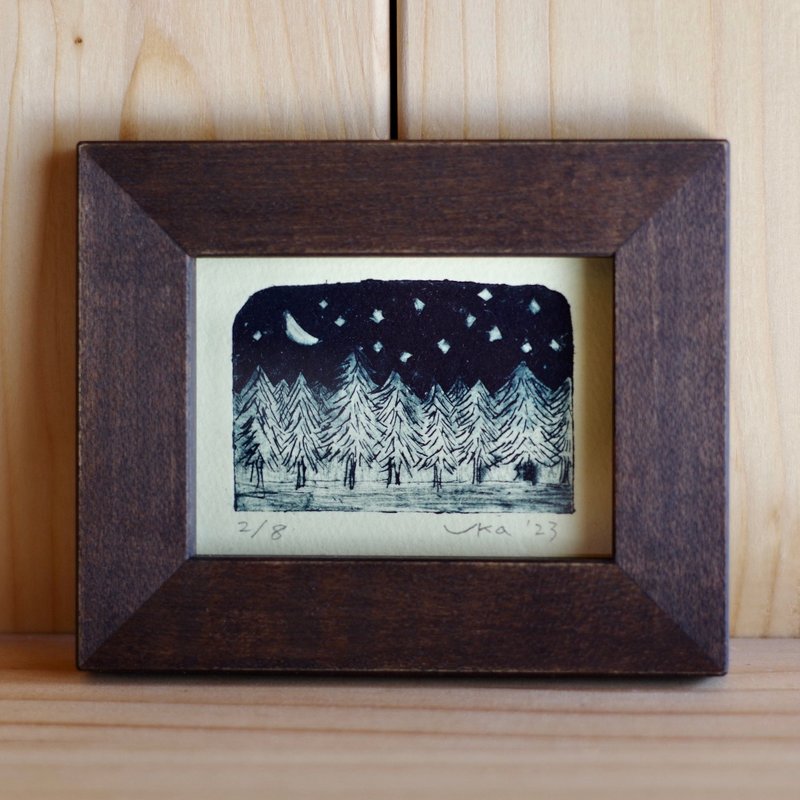 Starry night   Etching on paper  limited edition  with frame - กรอบรูป - กระดาษ สีน้ำเงิน