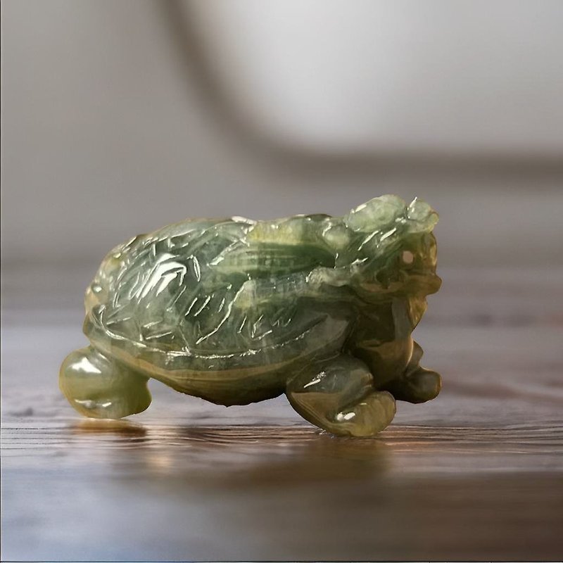 [Auspiciousness and Longevity] Ice Floating Flower Jade Dragon Turtle | Natural Burmese Jade A Grade Jade | Gift - Charms - Jade Green
