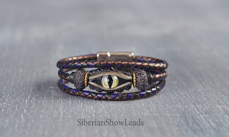 TO ORDER braided leather bracelet with a dragon eye handmade bead