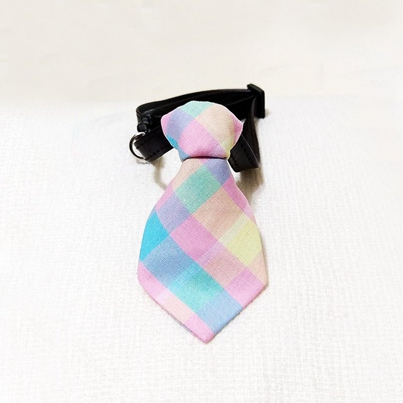 Ella Wang Design Tie pet bow tie cat dog plaid plaid gentleman summer - Collars & Leashes - Cotton & Hemp Pink