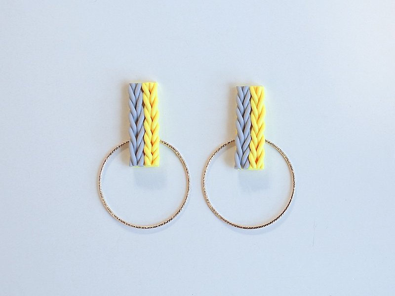 Knit and hoop earrings / earring / yellow · ash - Earrings & Clip-ons - Clay Yellow