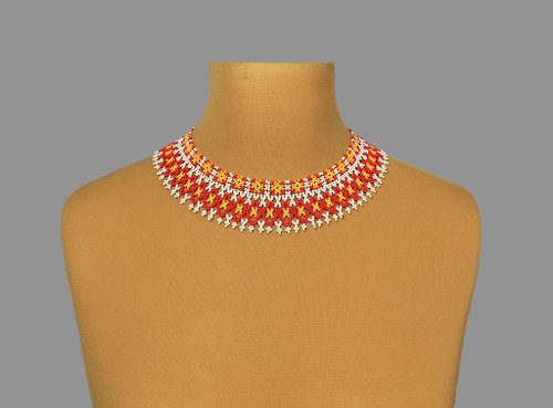 SweetBeadsIP Red and white bead necklace collar for woman