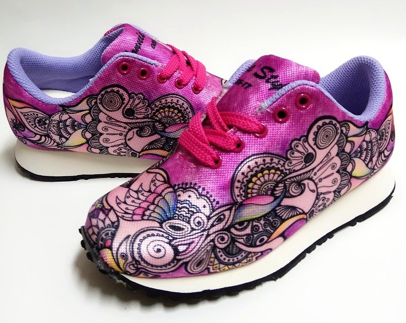 手繪線畫 精密數位噴印 多功能健走鞋(紫)~零碼22號 - 女款休閒鞋 - 防水材質 紫色